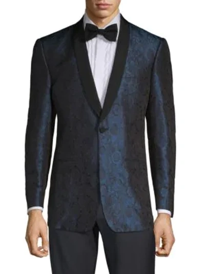 Lutwyche Floral Wool & Silk Tuxedo Jacket In Dark Blue