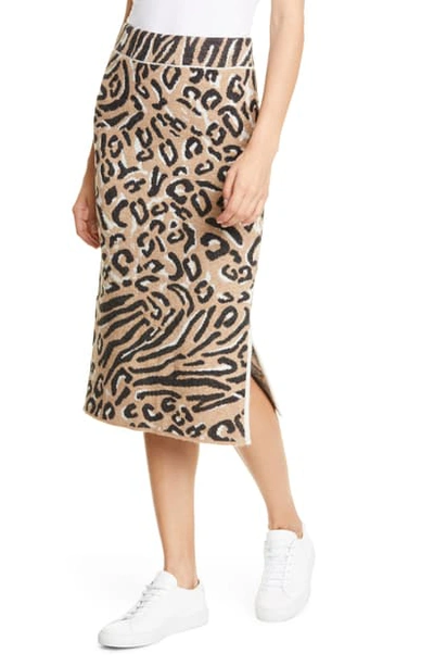 Eleven Six Animal Jacquard Midi Knit Skirt In Cheetah Goes Zebra