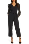 Donna Ricco Long Sleeve Chiffon Jumpsuit In Black