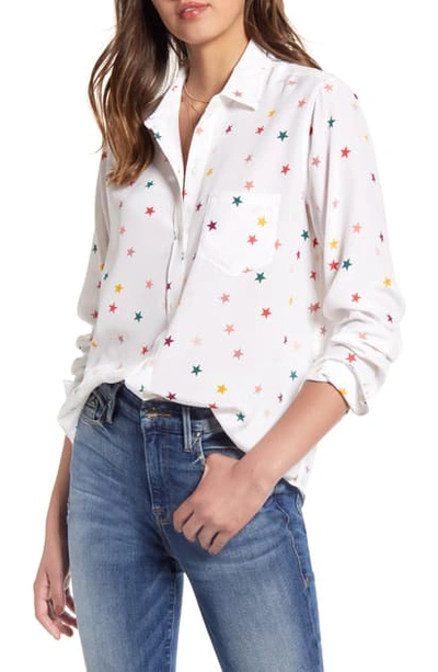 Rails Kate Star Print Silk Shirt In White Rainbow Stella
