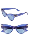 Bottega Veneta 47mm Cat Eye Sunglasses In Blue/ Blue