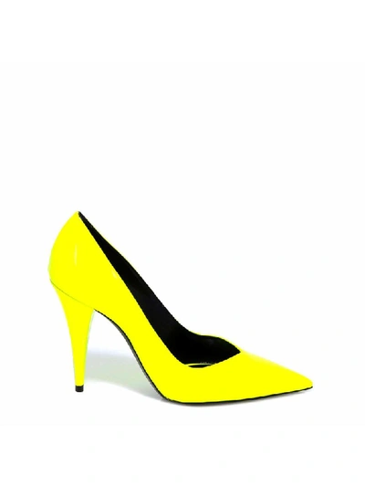 Saint Laurent Kiki Décolleté In Fluo Patent Leather In Yellow