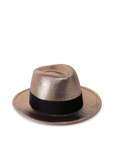 Saint Laurent Metallic Trilby Hat In Gold