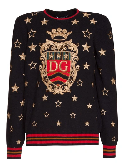 Dolce & Gabbana Star-embroidered Cashmere-blend Sweater In Black