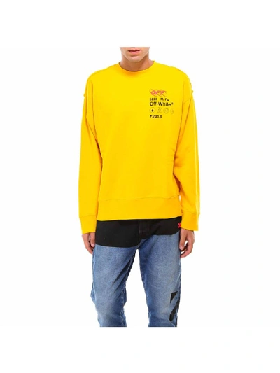 Off-white Distressed Embroidered Printed Cotton-jersey And Terry Sweatshirt In Yellow