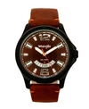 WRANGLER MEN'S WATCH, 48MM IP BLACK CASE, BROWN ZONED DIAL WITH WHITE MARKERS AND CRESCENT CUTOUT DATE FUNCTI