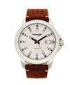 WRANGLER MEN'S, 48MM SILVER CASE WITH WHITE DIAL, WHITE INDEX MARKERS, SAND SATIN DIAL, ANALOG, DATE FUNCTION