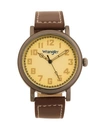 WRANGLER MEN'S WATCH, 50MM ANTIQUE GREY CASE WITH BEIGE DIAL, WHITE ARABIC NUMERALS, WITH WHITE HANDS, BROWN 