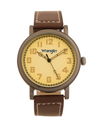 Wrangler Men's Watch, 50mm Antique Grey Case With Beige Dial, White Arabic Numerals, With White Hands, Brown