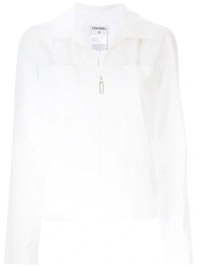 Pre-owned Chanel Zip-front Shirt In White