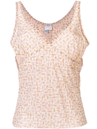 Pre-owned Chanel 2004 Floral Print Tank Top In Neutrals