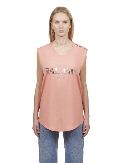 Balmain Pink Cotton Tank Top