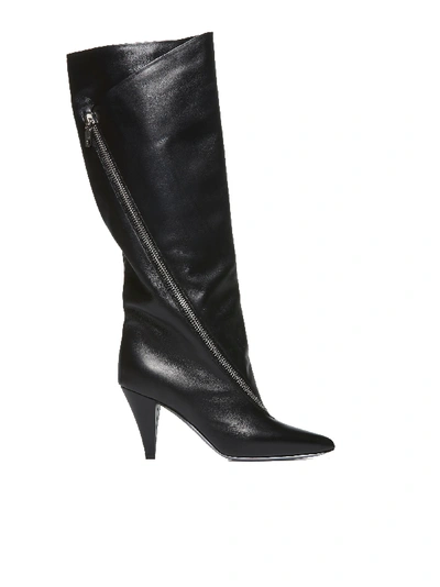 Givenchy Leather Asymmetric Knee Boots In Nero