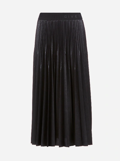 Givenchy Faux Leather Pleated Midi Skirt With Logo