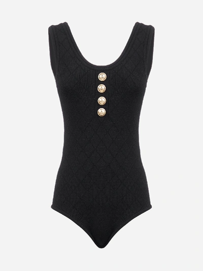 Balmain Viscose Stretch Knit Bodysuit With Buttons