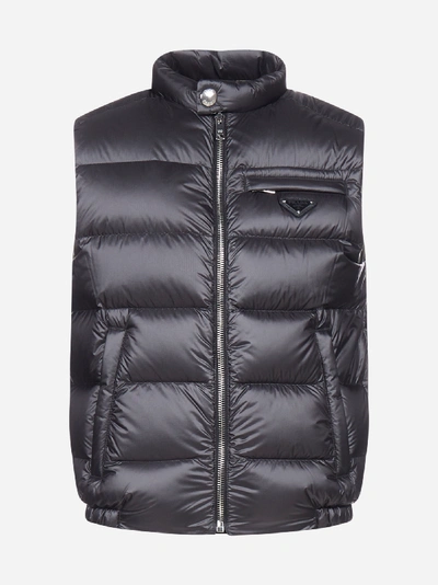 Prada Quilted Down Nylon Vest With Logo-plaque