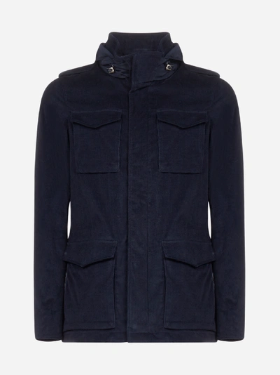 Herno Hooded Cotton Jacket With Pockets In Blue