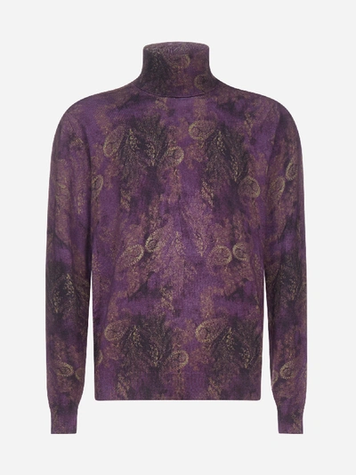 Etro Paisley-print Roll-neck Wool Sweater In Purple