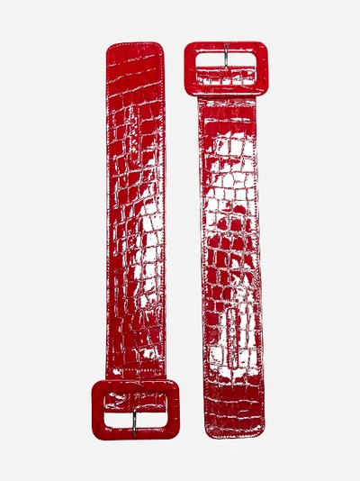 Attico Crocodile Skin Print Leather Anklets In Red