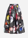 Prada Gonna Midi In Cotone A Pieghe Con Stampa Floreale
