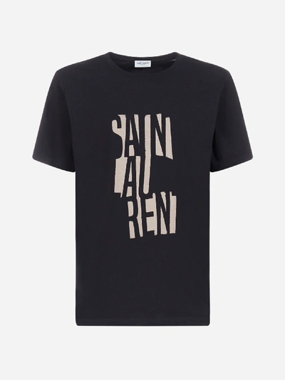 Saint Laurent Logo Printed Cotton Jersey T-shirt In Black