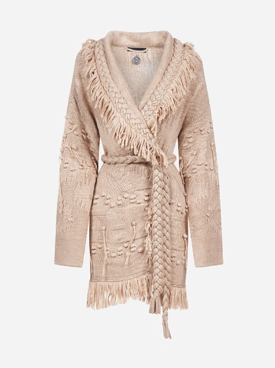 Alanui Wool, Silk And Cashmere Cardigan In Beige