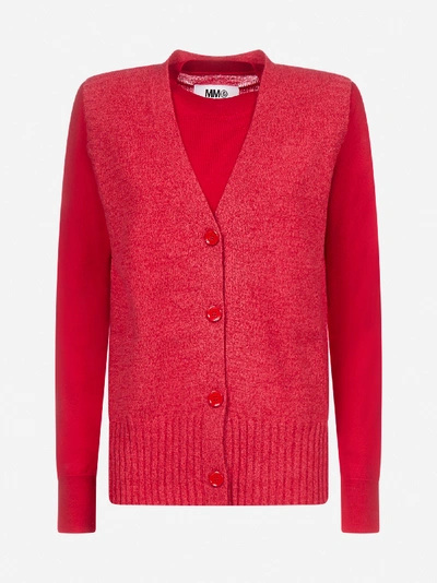 Mm6 Maison Margiela Pull-cardigan Effetto 2 In 1 In Misto Lana