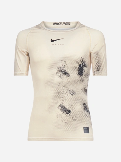 Alyx Nike Compression Printed Mesh-panelled Stretch-jersey T-shirt In Neutrals