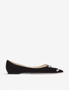 JIMMY CHOO Love logo-embroidered suede pointed-toe flats,28641213