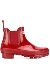 Hunter Red Gloss Chelsea Boots In Red