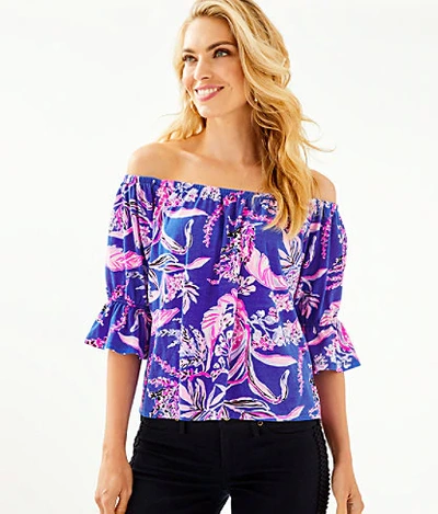 Lilly Pulitzer Channing Off-the-shoulder Top In Iris Blue Wild Within