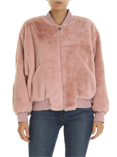 Chiara Ferragni Logomania Faux Fur Bomber Jacket In Pink