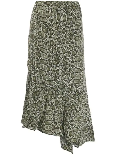 Essentiel Antwerp Snakeskin Print Asymmetric Skirt In Green