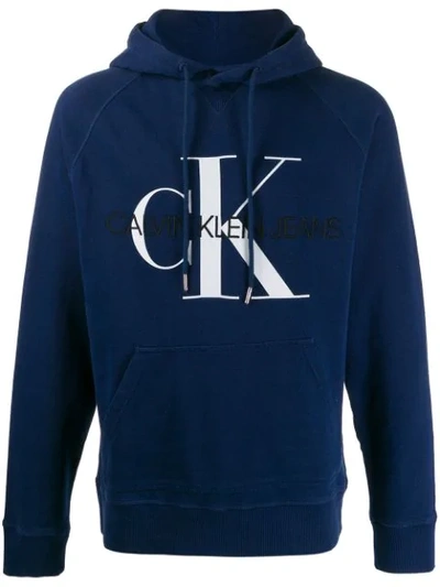 Calvin Klein Jeans Est.1978 Embroidered Logo Hoodie In Blue