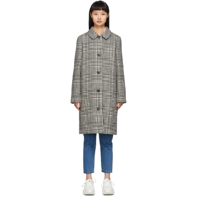 Apc Houndstooth Patterned Coat In Faux Noir