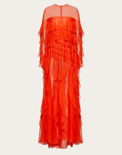 Valentino Chiffon Evening Dress With Ruffles In Orange