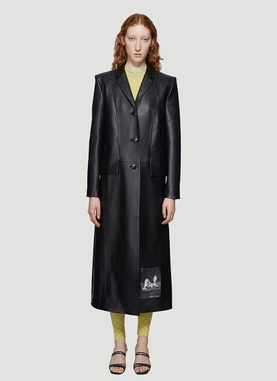 Off-white Leather Trench Coat In Black