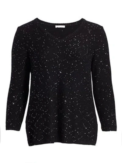 Joan Vass, Plus Size Modern-fit Sparkle V-neck Sweater In Black