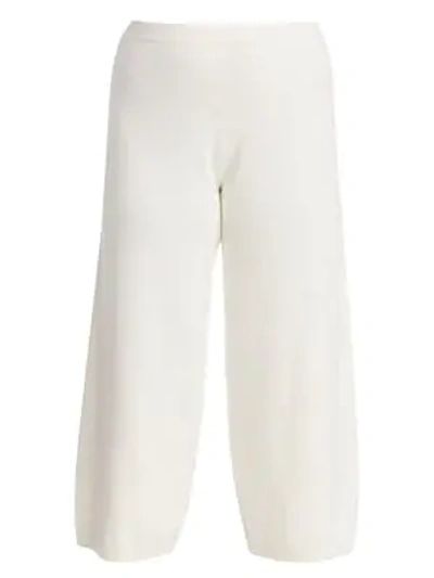 Joan Vass, Plus Size Classic-fit Wide-leg Sweater Pants In Ivory