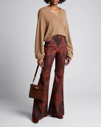 Adam Lippes Printed Stretch-cotton Jacquard Wide-leg Pants In Brick