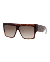 Celine Chunky Rectangle Acetate Sunglasses In Dark Havana