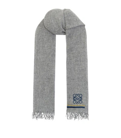 Loewe Logo-embroidered Fringed Cashmere Scarf - Gray - One Siz