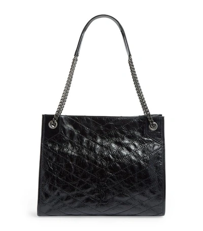 Saint Laurent Niki Medium Crinkled Calf Shopper Tote Bag In Black