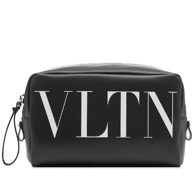 Valentino Vltn Leather Washbag In Black