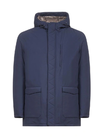 Herno Hooded Technical Fabric Down Jacket In Blu