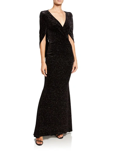 Talbot Runhof Rosin Stardust Velvet Jacquard Mermaid Evening Gown In Black