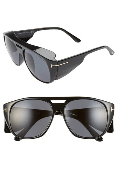 Tom Ford Men's Fender Brow Bar Aviator Sunglasses, 59mm In Shiny Black/ Smoke