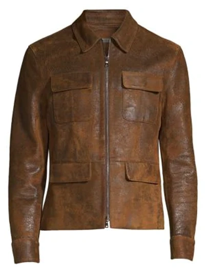 John Varvatos Zip-front Leather Jacket In Light Pastel/brown