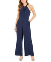 Julia Jordan Knot Front Pinstripe Halter Jumpsuit In Navy/ivory