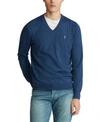 Polo Ralph Lauren Washable Merino Wool V-neck Sweater In Federal Blue Heather